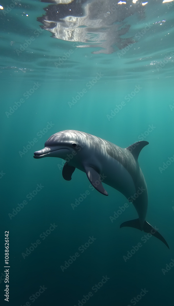 Obraz premium Dolphin swimming gracefully in blue ocean water
