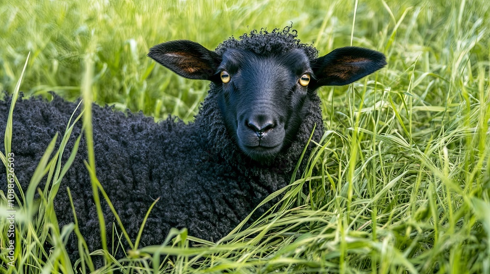 Black Sheep in a Lush Green Field - Closeup Portrait Black Sheep in a Lush Green Field - Closeup Portrait