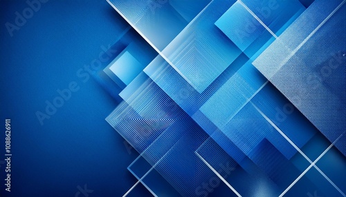 幾何学模様が重なっている青くてモダンで抽象的な背景画像。（A blue modern abstract background image with overlapping geometric patterns.）
