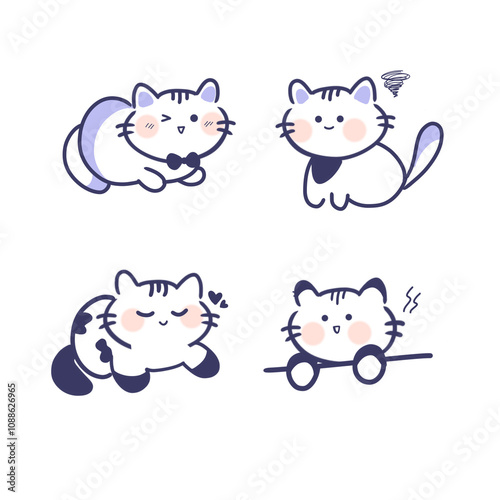 set of funny cartoon cats
