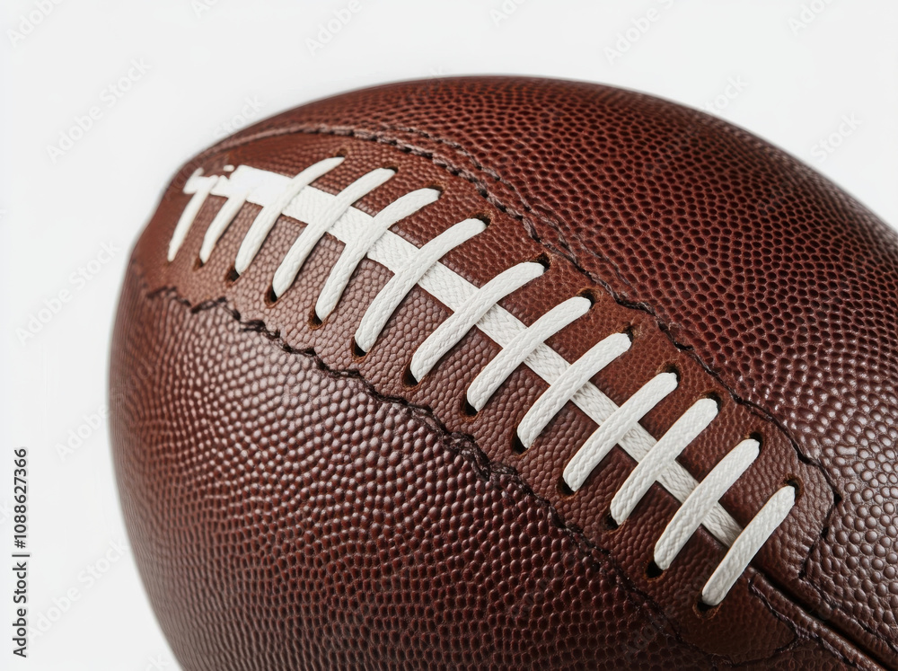 close up of textured brown football showcasing its laces and stitching, perfect for sports enthusiasts close up of textured brown football showcasing its laces and stitching, perfect for sports enthusiasts