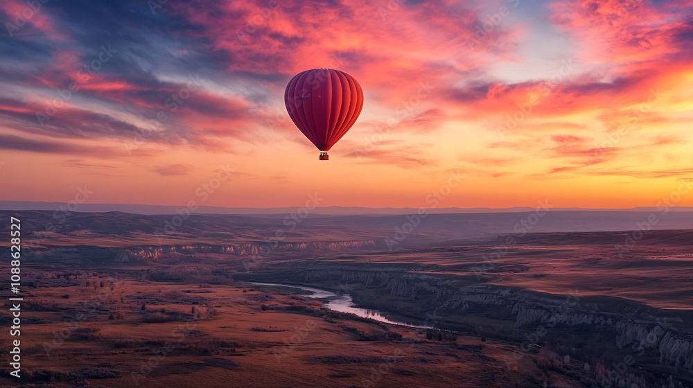 Obraz premium Hot Air Balloon Sunset Landscape