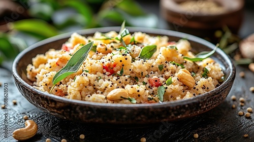 upma with curry leaves and nuts indian food