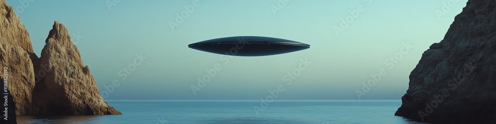 Fototapeta premium Ufo schwebt über dem Meer, Alien, Außerirdische, Film