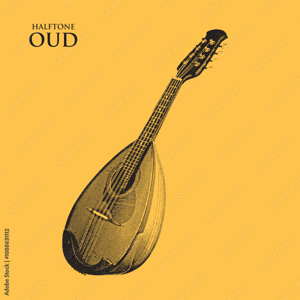 Musical instruments in oil painting and halftone form