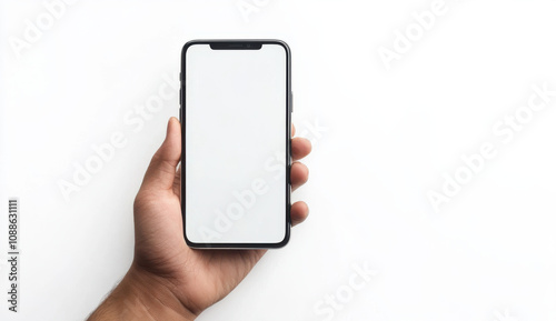 person holding smartphone with blank screen, showcasing modern technology and communication. image highlights device sleek design and usability