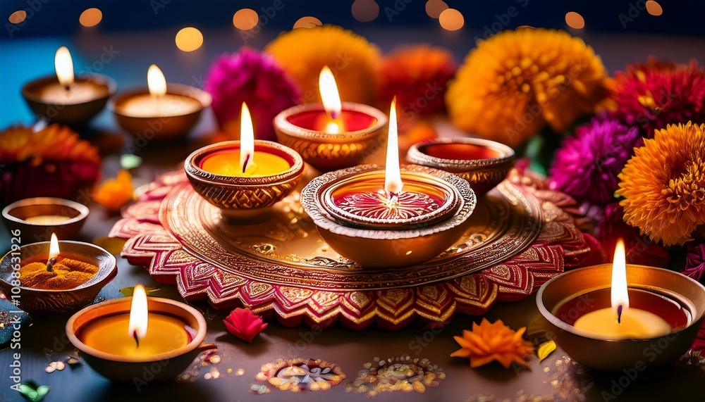 beautiful diwali greeting card featuring traditional oil lamps vibrant decorations beautiful diwali greeting card featuring traditional oil lamps vibrant decorations