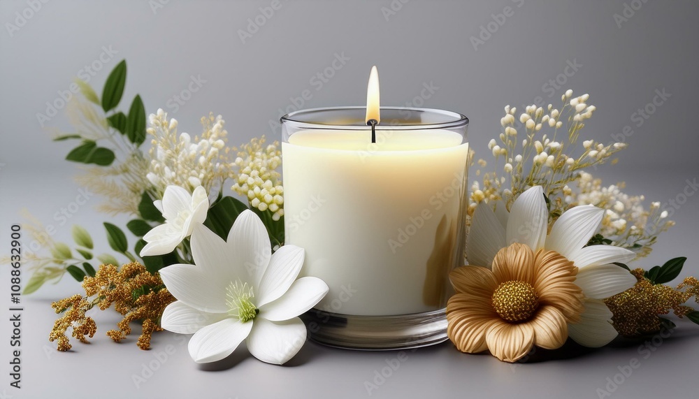candle with flowers isolated on background generative ai candle with flowers isolated on background generative ai