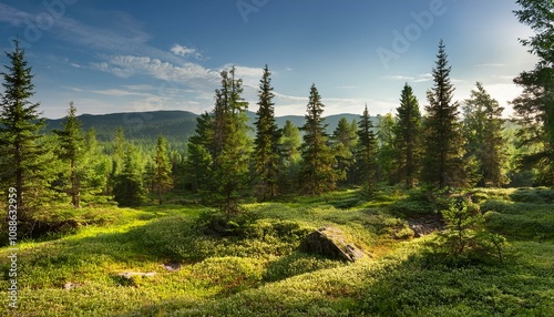 beautiful summer landscape in a coniferous forest in the ural mountains