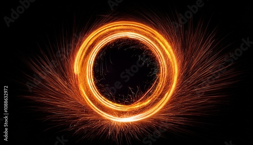 abstract fire ring of sparking fire circle on black background