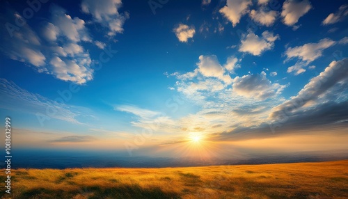 blue sky clouds background beautiful landscape with clouds and orange sun on sky