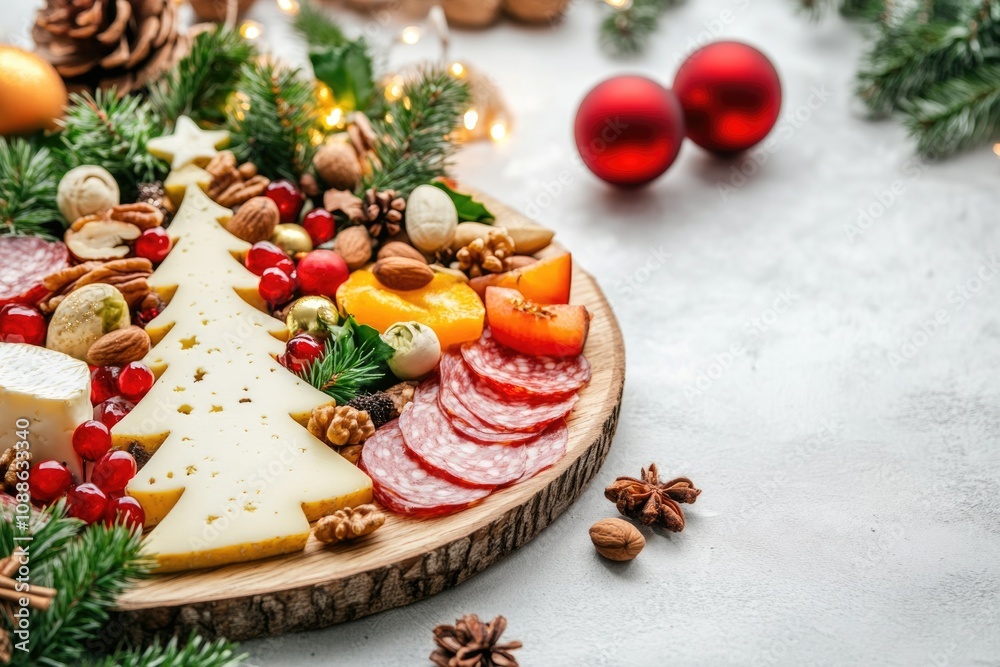Festive christmas tree shaped charcuterie board for holiday celebrations