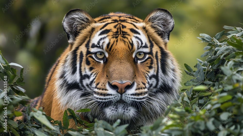 Fototapeta premium A proud Siberian tiger. Tiger in the bush