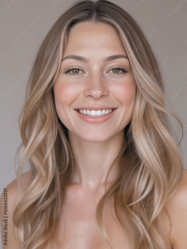 Smiling Woman with Long Hair and Natural Makeup Smiling Woman with Long Hair and Natural Makeup