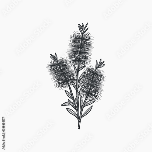 Hand drawn bottlebrush flower illustration. Australian native plant