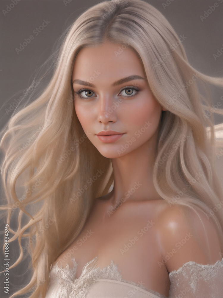 Portrait of a Woman with Flowing Blonde Hair Portrait of a Woman with Flowing Blonde Hair