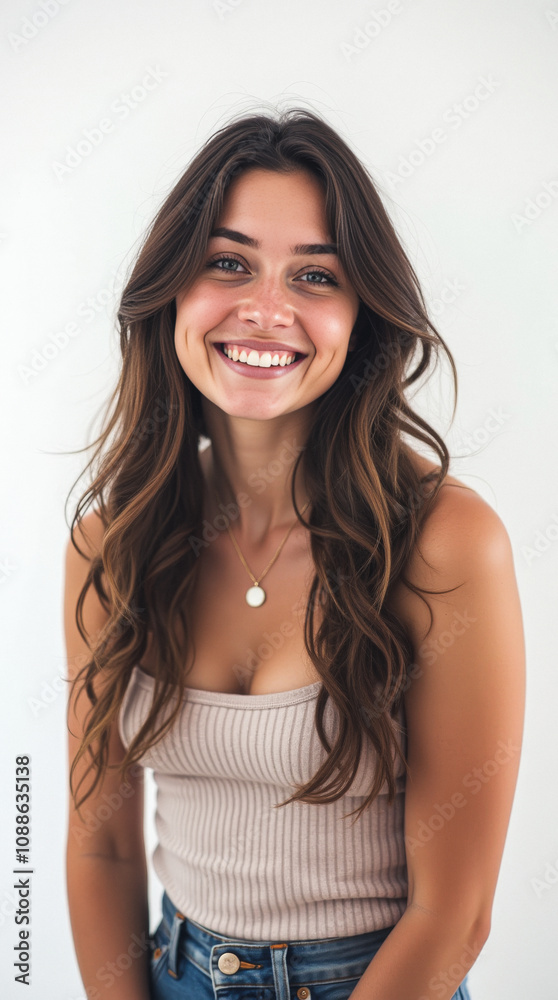 Portrait of Young Happy Woman Looking at the Camera Isolated on White Background Portrait of Young Happy Woman Looking at the Camera Isolated on White Background