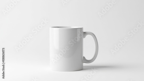 A sleek simple mug mockup featuring a glossy white ceramic mug on a minimal white background.