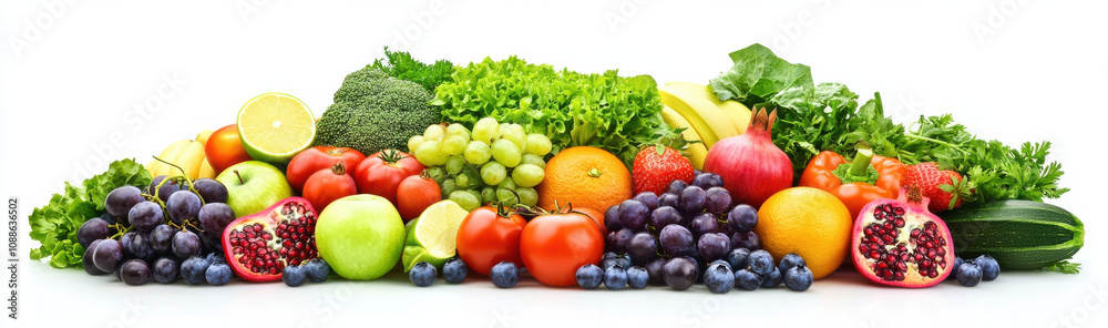 Fresh fruits and vegetables arranged beautifully, showcasing vibrant colors and variety. This healthy assortment includes apples, grapes, oranges, and leafy greens, perfect for nutritious diet Fresh fruits and vegetables arranged beautifully, showcasing vibrant colors and variety. This healthy assortment includes apples, grapes, oranges, and leafy greens, perfect for nutritious diet