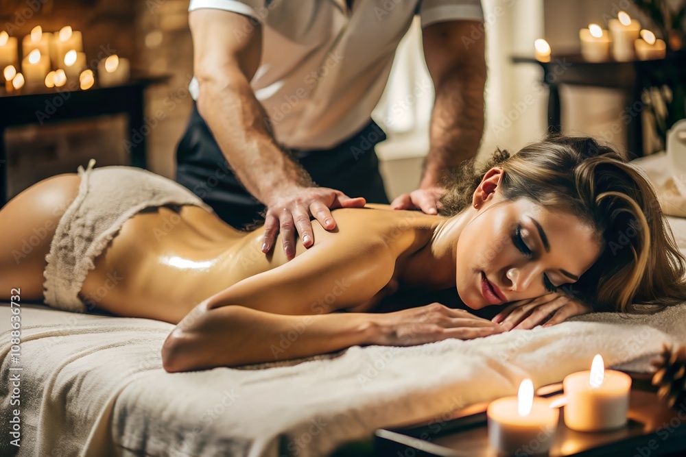 Obraz premium Seductive woman enjoys sensual massage