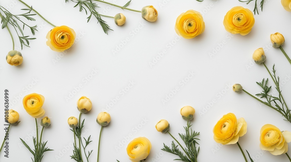 Floral frame made of yellow ranunculus flower. Copy space. Floral frame made of yellow ranunculus flower. Copy space.