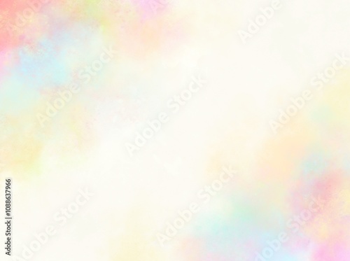 レインボー水彩フレーム アイボリー 背景 にじみ 優しい かわいい 虹色