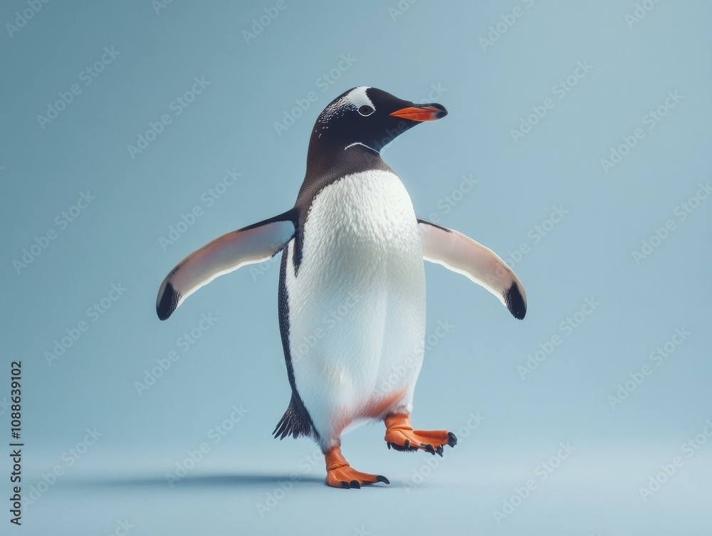 Naklejka premium A penguin takes a stroll. AI.