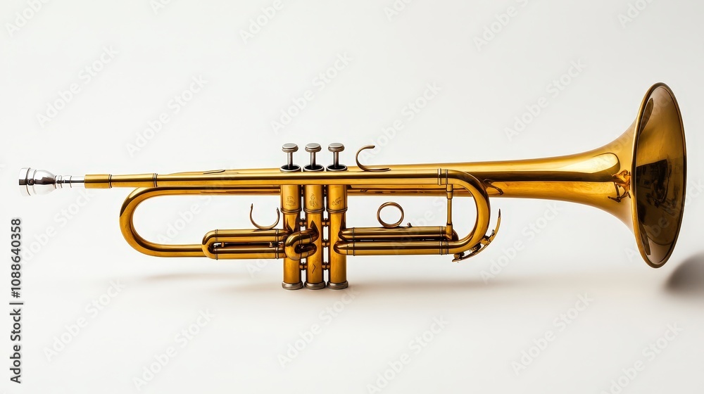 Elegant golden trumpet on neutral background – musical instrument focus Elegant golden trumpet on neutral background – musical instrument focus