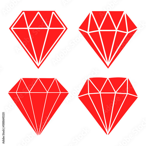 Diamond  doodle line art vector illustration set