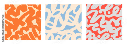 Abstract pattern design set. Brushstroke doodles, seamless texture, endless b...