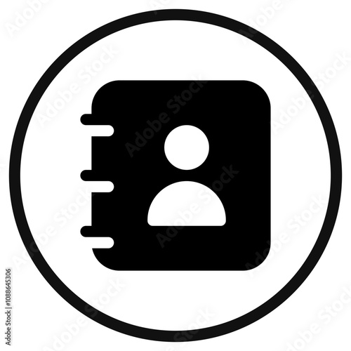 Vector phonebook, contact, diary icon. Black, white background. Perfect for app and web interfaces, infographics, presentations, marketing, etc.