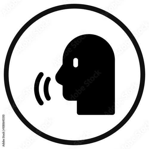 Vector person speaking, speech recognition, voice activation icon. Black, white background. Perfect for app and web interfaces, infographics, presentations, marketing, etc.