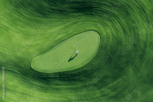 Golf player putting on a beautifully manicured green during a sunny day at a scenic golf course photo