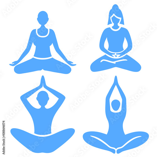 Yoga doodle line art vector illustration set