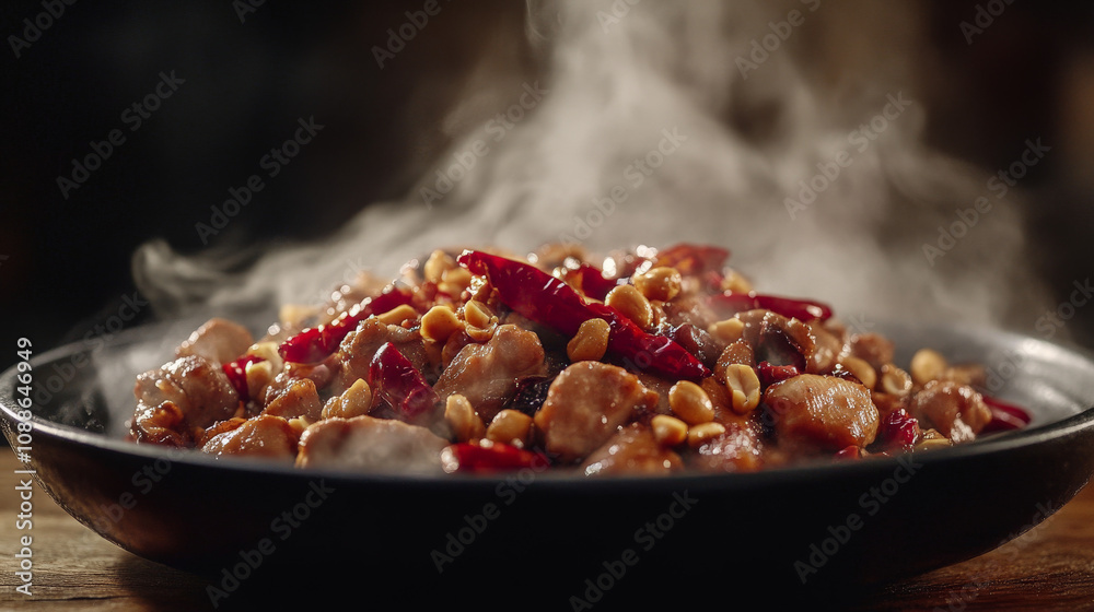 a sizzling plate of kung pao chicken a sizzling plate of kung pao chicken