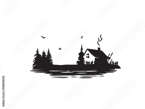 house by the water vector silhouette
