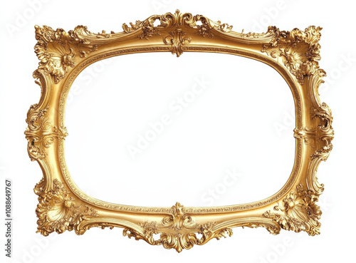 Elegant golden ornate picture frame with intricate designs and blank space for artwork or photos. Perfect for adding touch of luxury to any decor