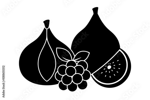 Figs and Grapes | isolated silhouette vector illustration on white background