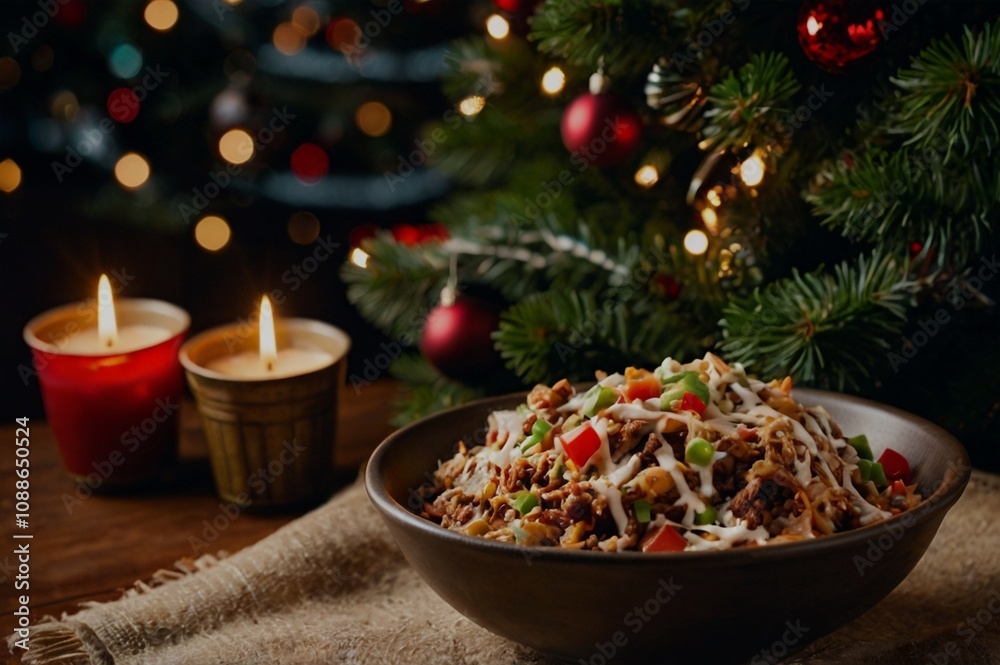 Christmas tree with a bowl of Burrito Christmas tree with a bowl of Burrito