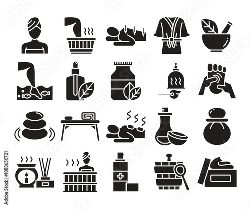 spa and wellness glyph icons set