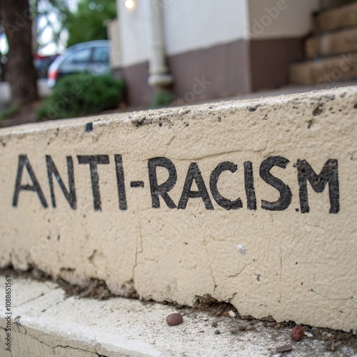 crossed out inscription racism concept stop racism, discrimination, racial problems photo