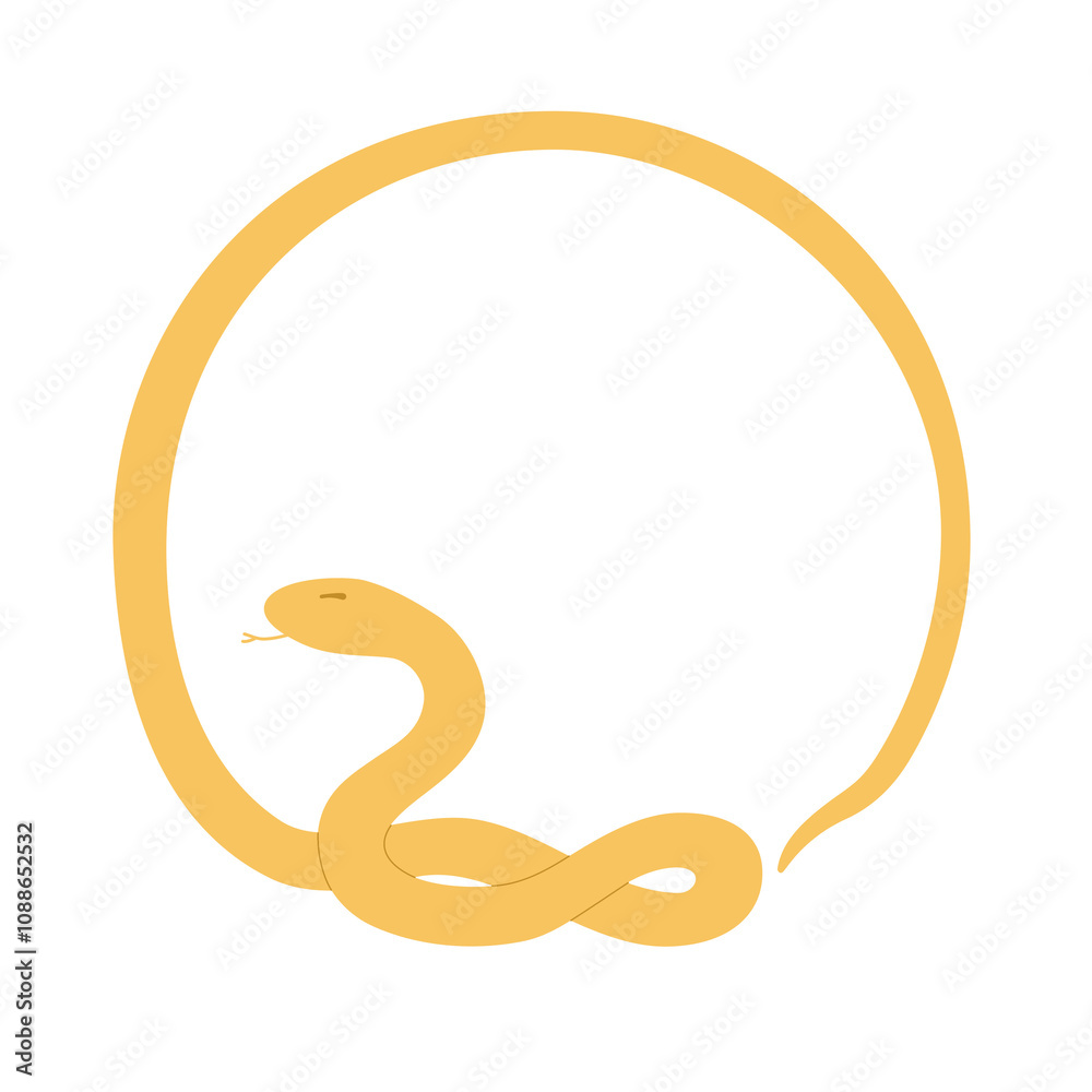 Golden snake curled up template for Chinese new year in red background. Year of the snake copy space greeting card 2025 reptile Golden snake curled up template for Chinese new year in red background. Year of the snake copy space greeting card 2025 reptile