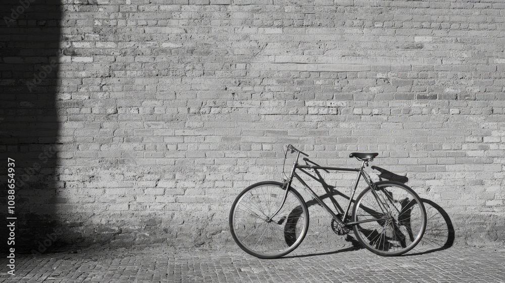 Urban Dawn, a single speed bike rests against a textured brick wall, capturing the essence of early morning rides with a soft focus that highlights urban simplicity. Urban Dawn, a single speed bike rests against a textured brick wall, capturing the essence of early morning rides with a soft focus that highlights urban simplicity.