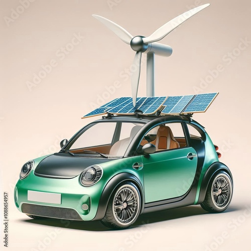 Wind Powered Car A car with a wind turbine on the roof generatin photo