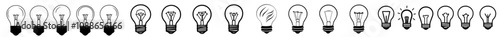 Modern collection of lights or ideas. The broken light bulb turned into a yellow light symbol illustration. Silhouette of a lamp sign in line art.