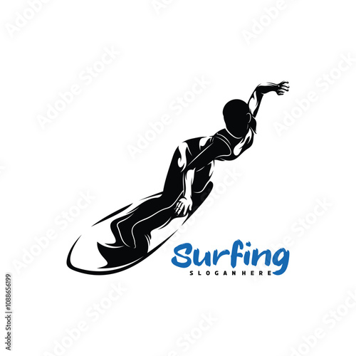 Photography Silhouette surfing logo vector illustration design