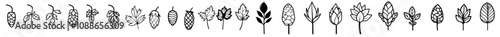 The Hop Icon Set is a set of modern hop icons and graphic symbols that includes a wheat wreath, leaf, and a hop flower in thin line and flat style. The icon has editable strokes on a white