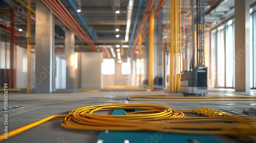 Modern Building's Electrical Infrastructure: A 3D Render of Cable Installation AI Generated photo