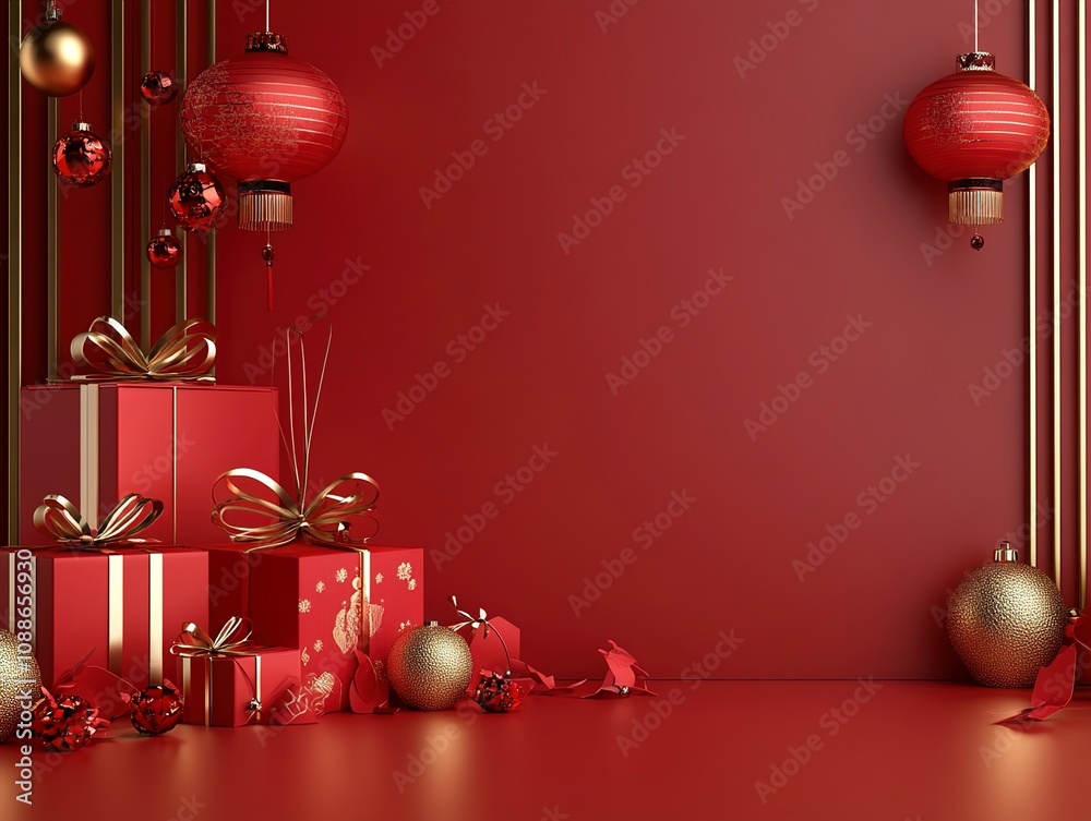 Festive Red and Gold Chinese New Year Gift Scene Festive Red and Gold Chinese New Year Gift Scene