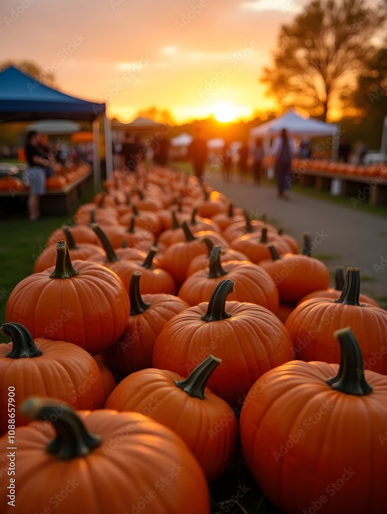 Fresh Pumpkins for Sale at a Vibrant Autumn Farmers Market During Sunset Fresh Pumpkins for Sale at a Vibrant Autumn Farmers Market During Sunset